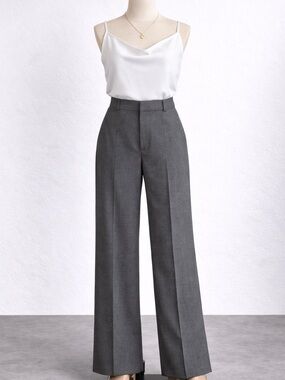 ZARA High-Waisted Wide-Leg Grey Dress Pants – Tailored Office Trousers US M